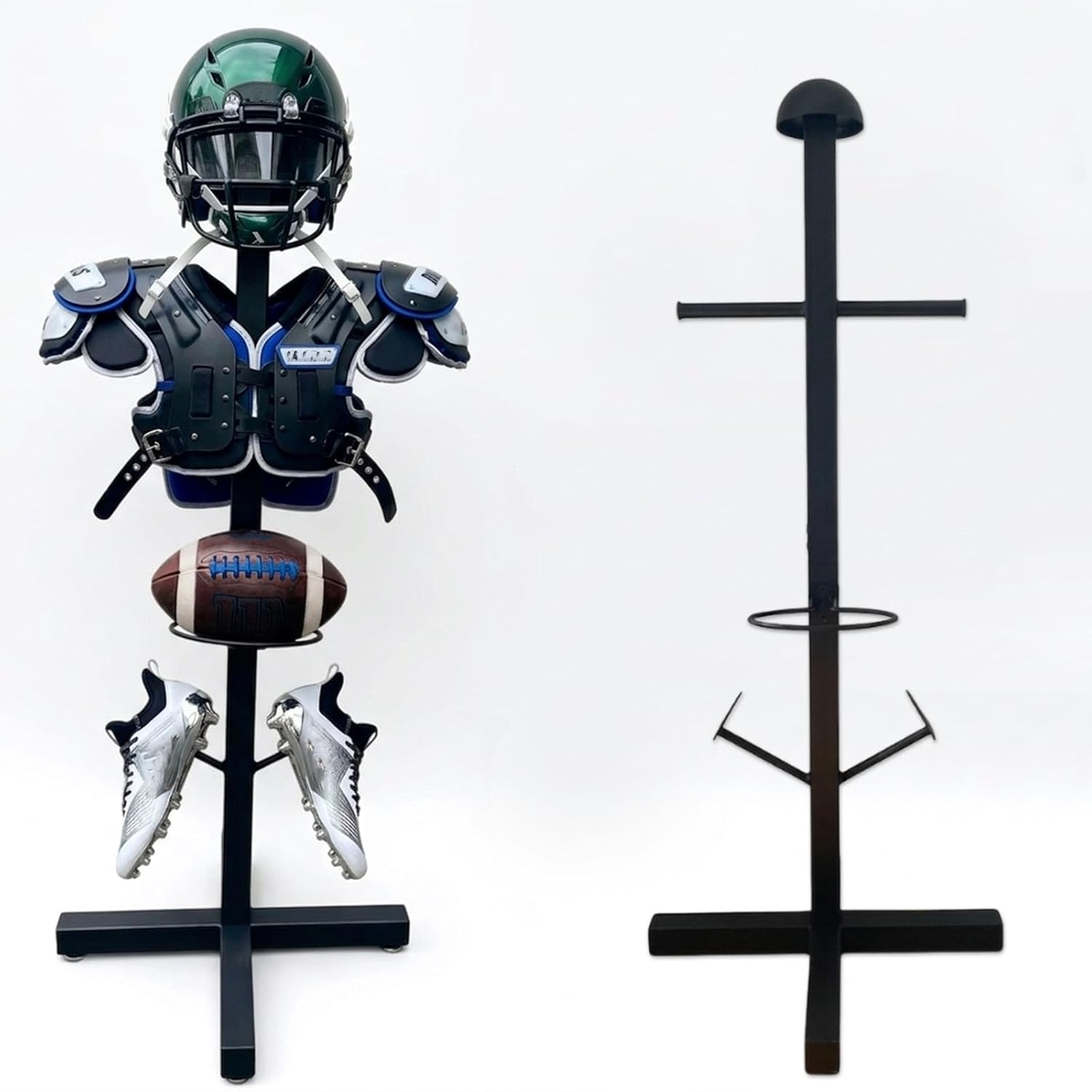 Football & Hockey Gear Drying Rack - Space Saving Heavy Duty Sports Equipment Display Stand for Helmet, Shoulder Pads, Cleats & Ball, All-in-One Organizer - Black, Freestanding