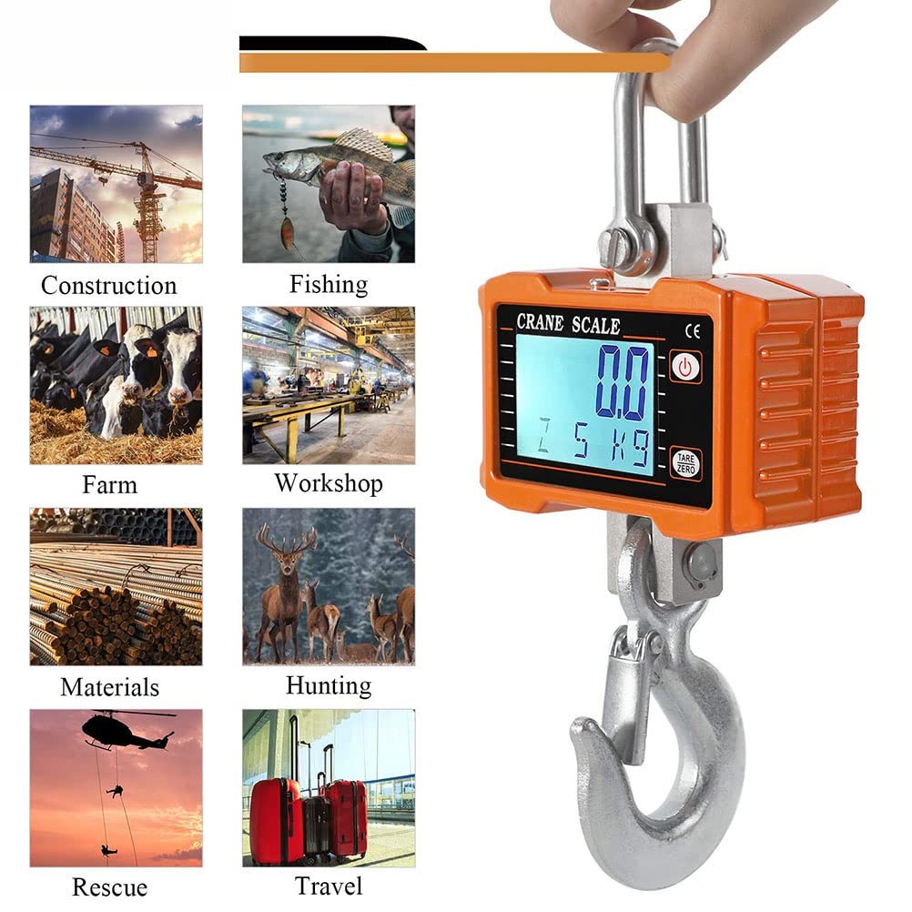 Wagi bagażowe do walizek Heavy Duty 1000kg 2200lbs Cyfrowa waga dźwigowa Heavy Duty Waga dźwigowa Aluminiowa cyfrowa waga wisząca Wyświetlacz LED,Wagi dźwigowe(Orange,500KG/200G)