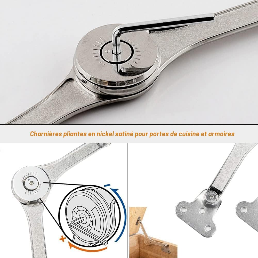 CHRI 2 pcs Charnière de Support de Couvercle Réglable | Pour Armoires, Dessus de Placard, Portes de Meubles, Charnières de Support de Levage