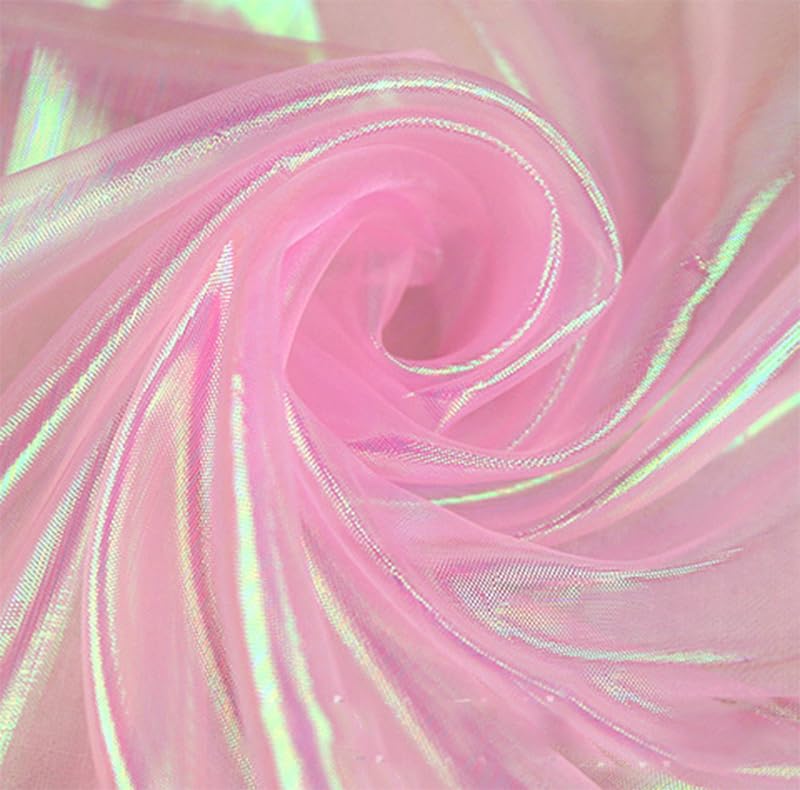YYCRAFT Two Tone Sheer Organza Fabric by The Yard for Curtain Weddings Decor 5 Yards, Iridescent Baby Pink
