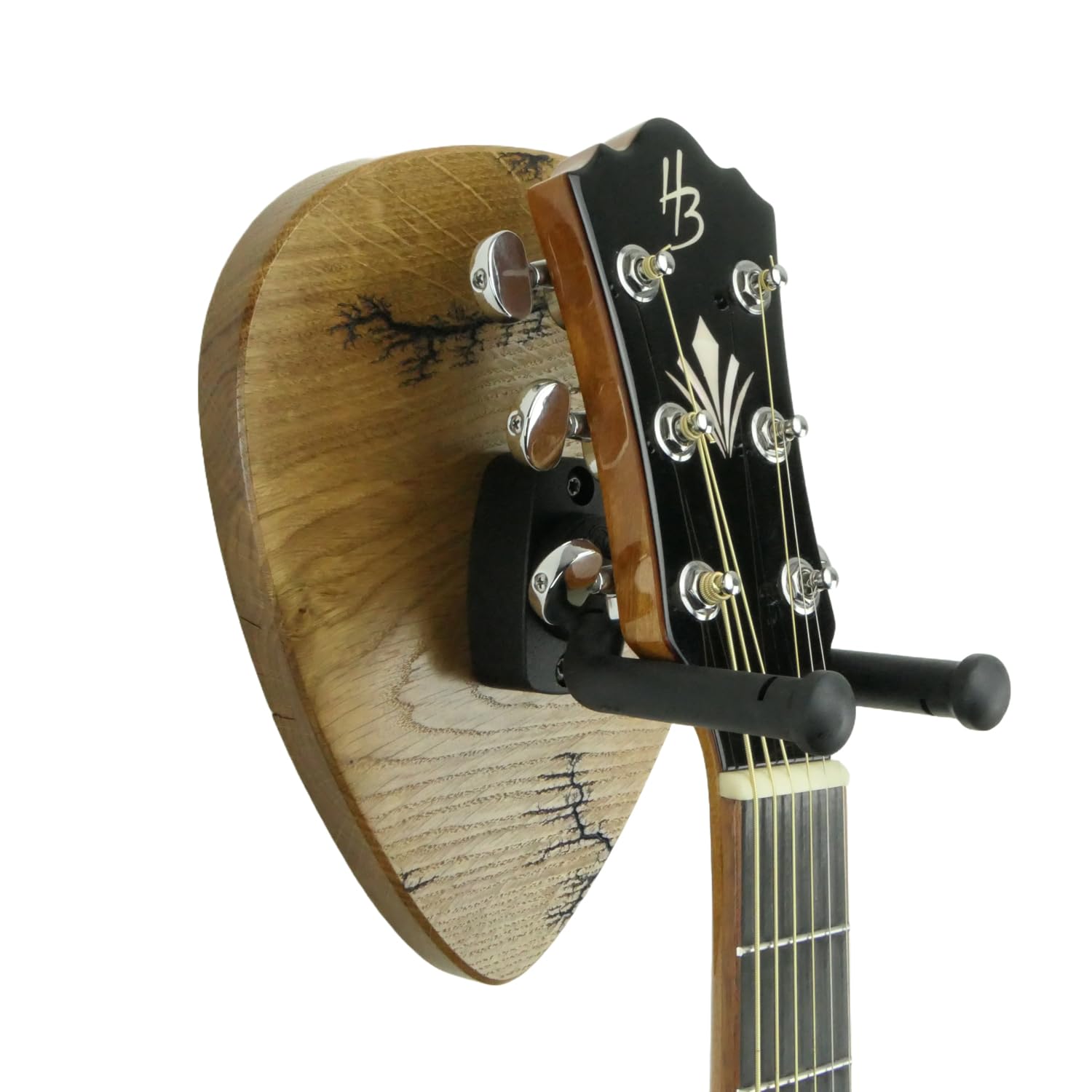 Unikat - Gitarren Wandhalter - Gitarrenwandhalterung Eiche mit Lichtenberg Gravur 23,5x23,5cm - Gitarrenhalter Modell DARK LINES FIVE
