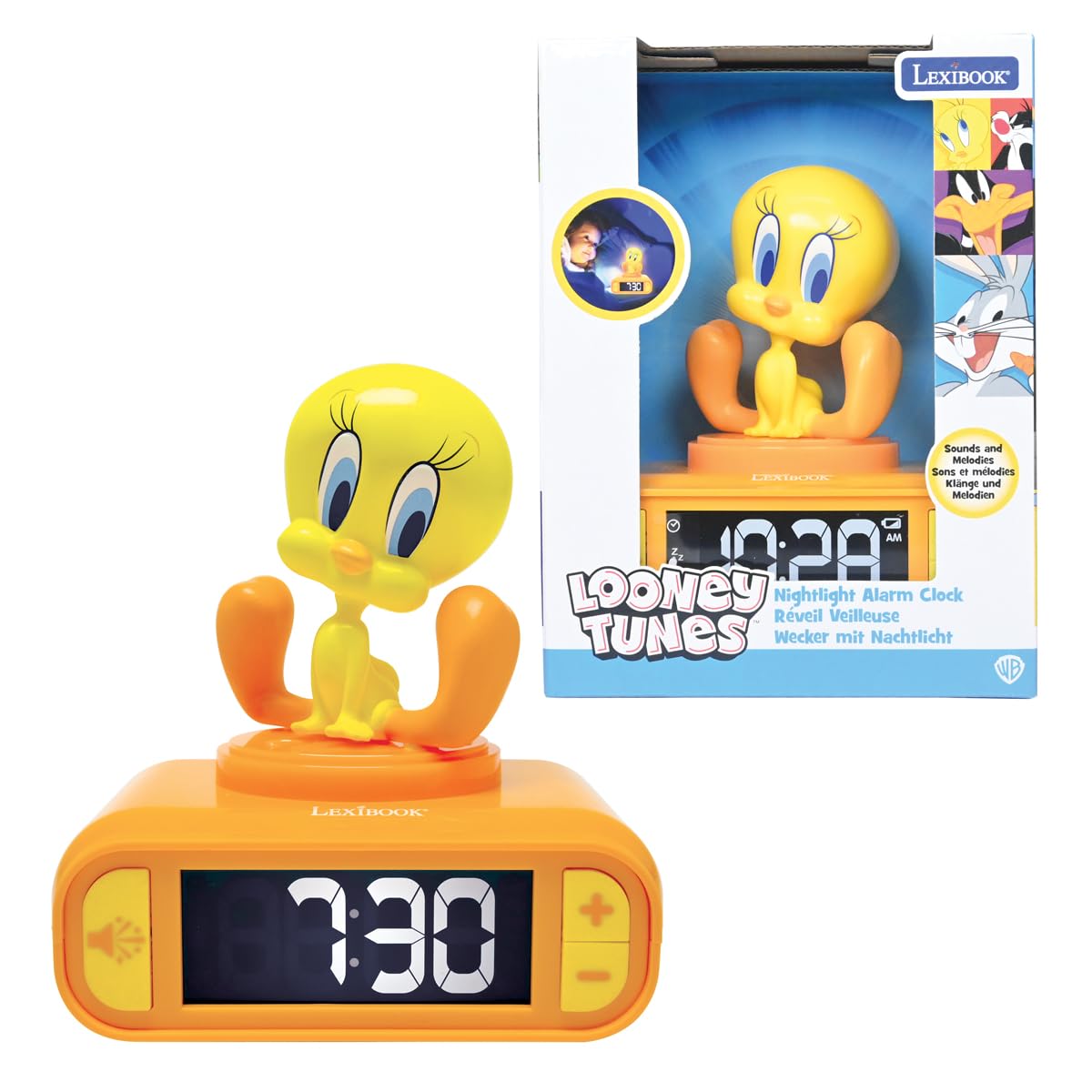 Lexibook, Titi, Sveglia con Luce Notturna Titi, Suoni e Melodie, Schermo LCD retroilluminato, Luminoso, Snooze, Giallo, RL800TW