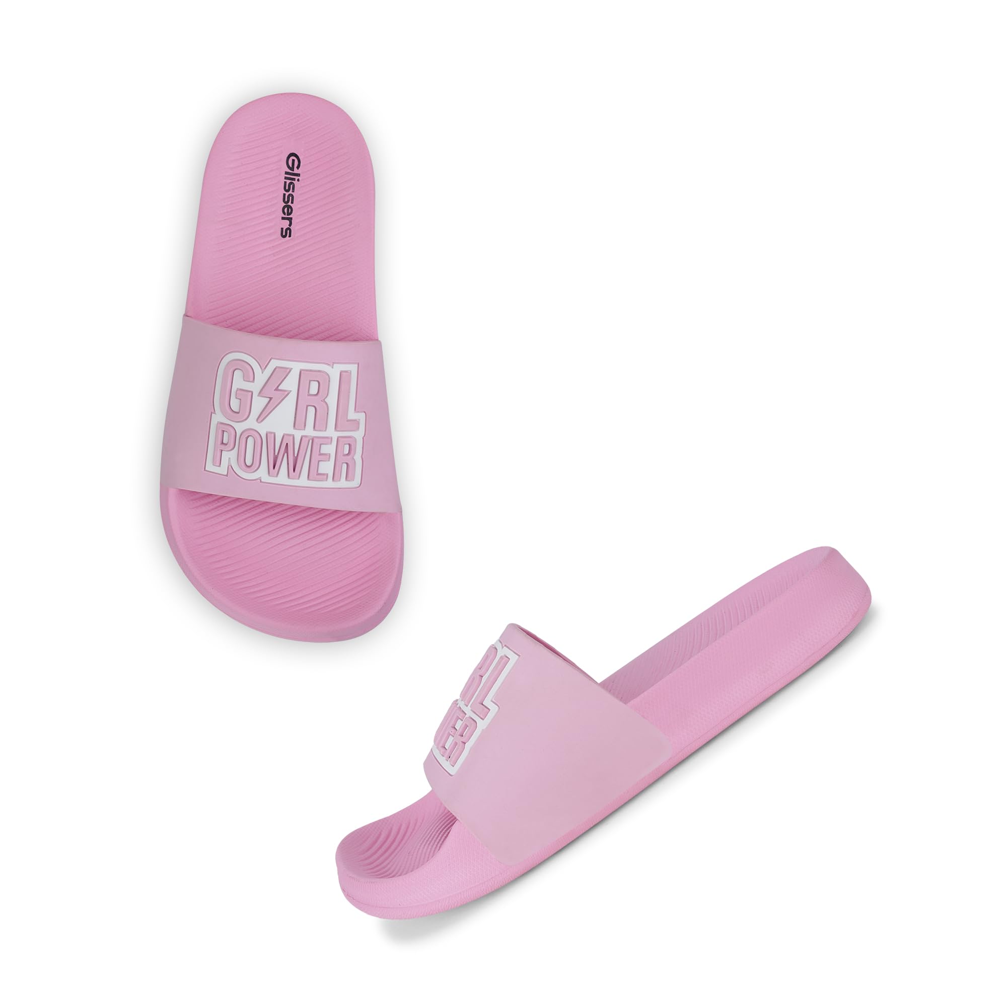 GLISSERS Pink Girl Power Embossed Open-Toe Comfortable Kids Flip-Flops Slippers Stylish Slides and Soft Chappals for Girls Footwear (B0D4ZFZB9Z) Amazon Price History, Amazon Price Tracker