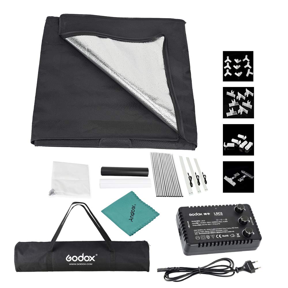 Godox LST80 - Mini tenda da studio a LED, 80 x 80 x 80 x 80 cm, con 3 luci a LED, 5800 carati, CRI 96 + potenza 60 Watt, per macro e fotografia del prodotto