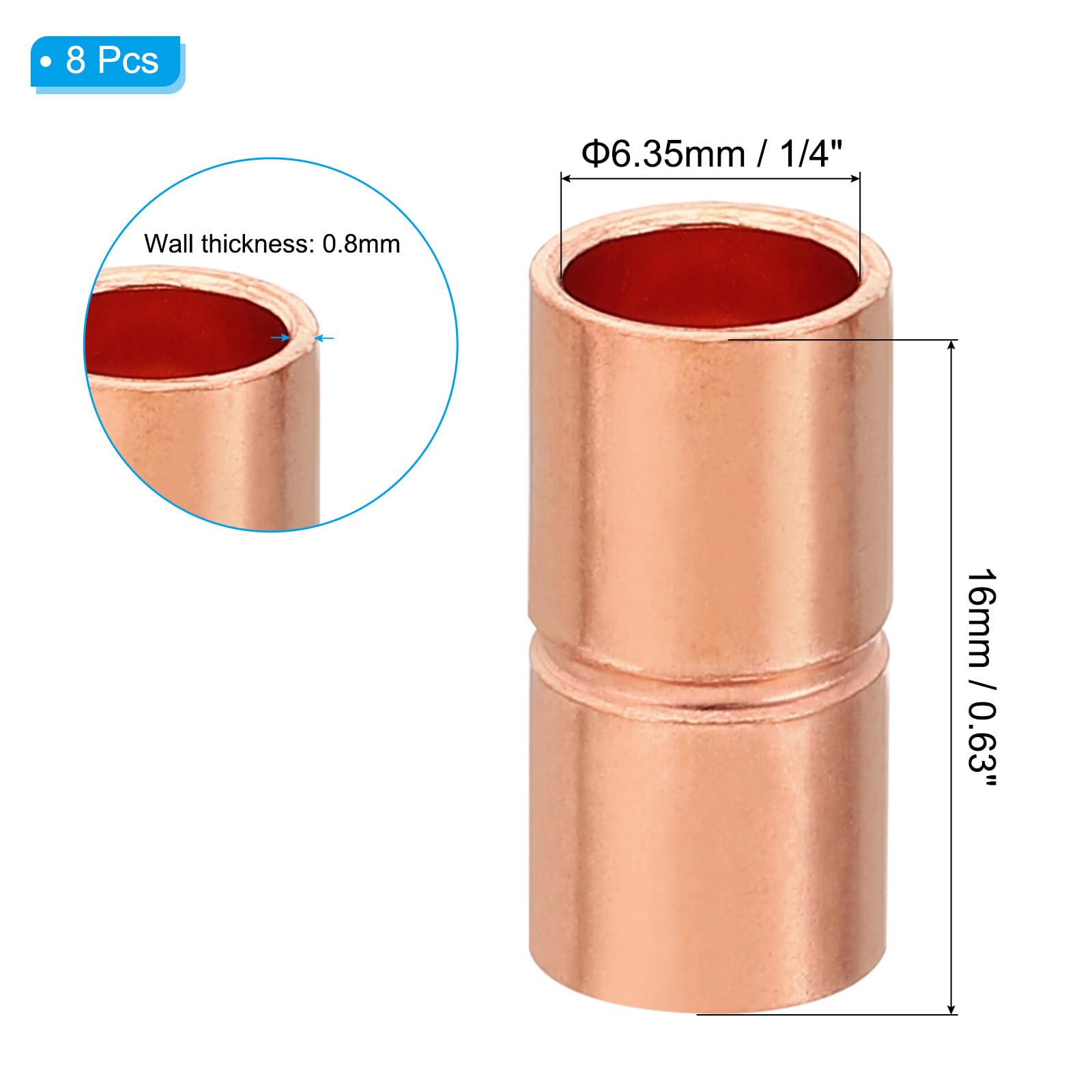 Raccordi A Manicotto In Rame 15mm 8 Pezzi | Diritti Per Saldatura | Tubi Per Aria Condizionata E Refrigerazione