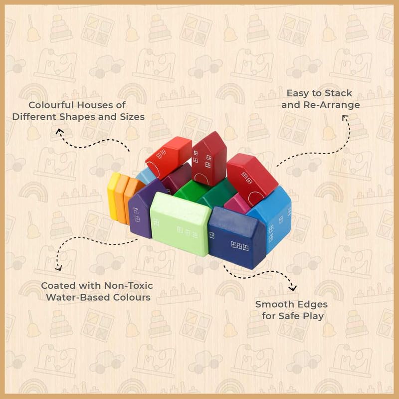 Little Ginnie Wooden House Stacker Set for Kids - Puzzle for Kids for Age 2+ Years | Non-Toxic Paint, Enhances Spatial Awareness & Problem-Solving 2