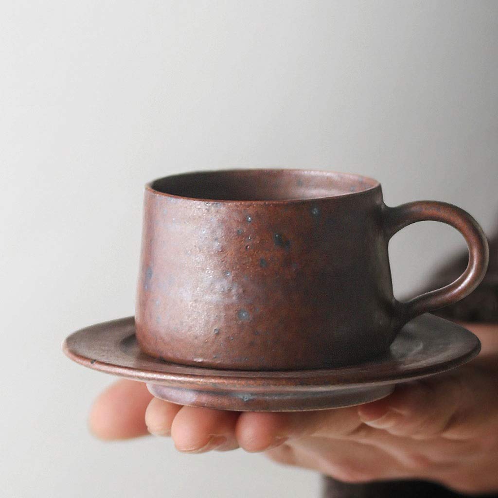 Filiżanka do espresso porcelanowa filiżanka do kawy zestaw naczyń z ręcznie wykonaną szorstką ceramiką kubek do espresso do prostej kawy (czarny)