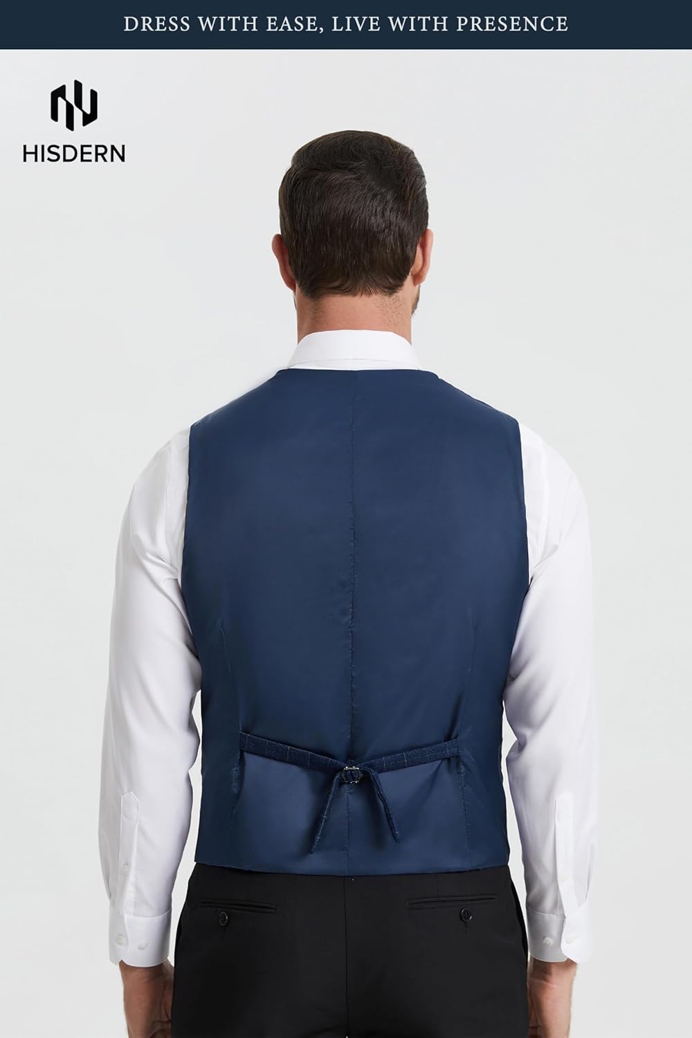 HISDERN Men's Suit Vest Plaid Dress Vest for Men Slim Fit Formal Business Waistcoat Tuxedo V-Neck Solid Vest for Wedding - Image 3