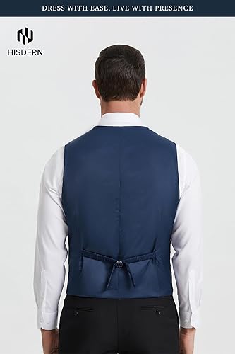 Miniatura 3 de HISDERN Chaleco de traje para hombre, chaleco de vestir a cuadros para hombre, ajustado, chaleco formal de negocios, esmoquin con cuello en V,