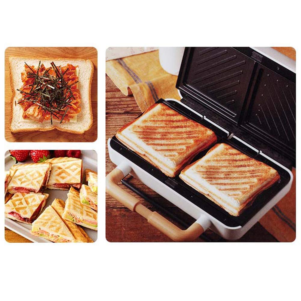 Sandwichera Electrica con Capacidad para 2 Sándwiches Tostados, Acero Inoxidable, Revestimiento Antiadherent Indicadores Luminosos Asa de Tacto Frío Base Antideslizante,Blanco