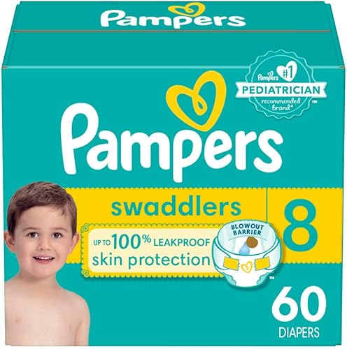 Pampers Pañales Swaddlers - Tamaño 8, 60 unidades, pañales desechables ultra suaves para bebé