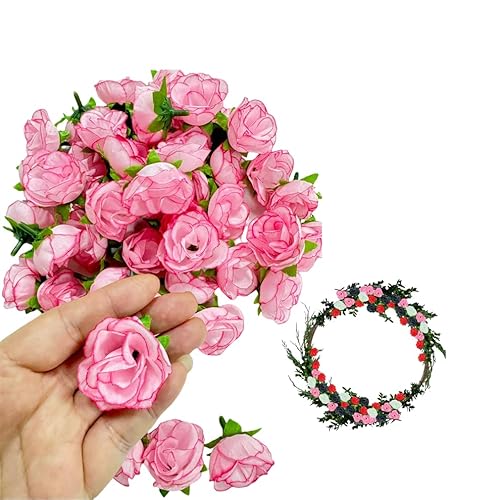 Rikyo Mini rose finte, boccioli di rosa artificiali, 40 mm, in seta, per esterni, morbida seta da lanciare per vasi, torte nuziali, addio al nubilato, decorazione per la casa e l'autunno (50, rosa)