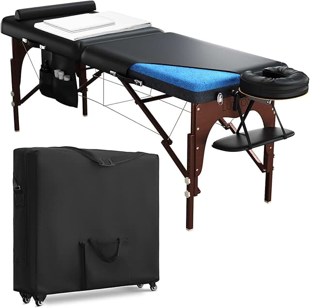 Luxton Home Premium Memory Foam Massage Table with Rolling Carrying Travel Case, Washable Sheets and More - Thicker and Wi...