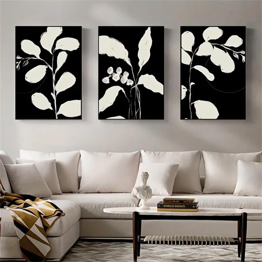 WBYZAC Art Prints-Abstract Flower Leaves Canvas Painting Botanical Shadow Black Poster Print Nordic Wall Art Picture for Living Room Kitchen Bedroom Decor-50 * 60cm*3PCS (No Frame)