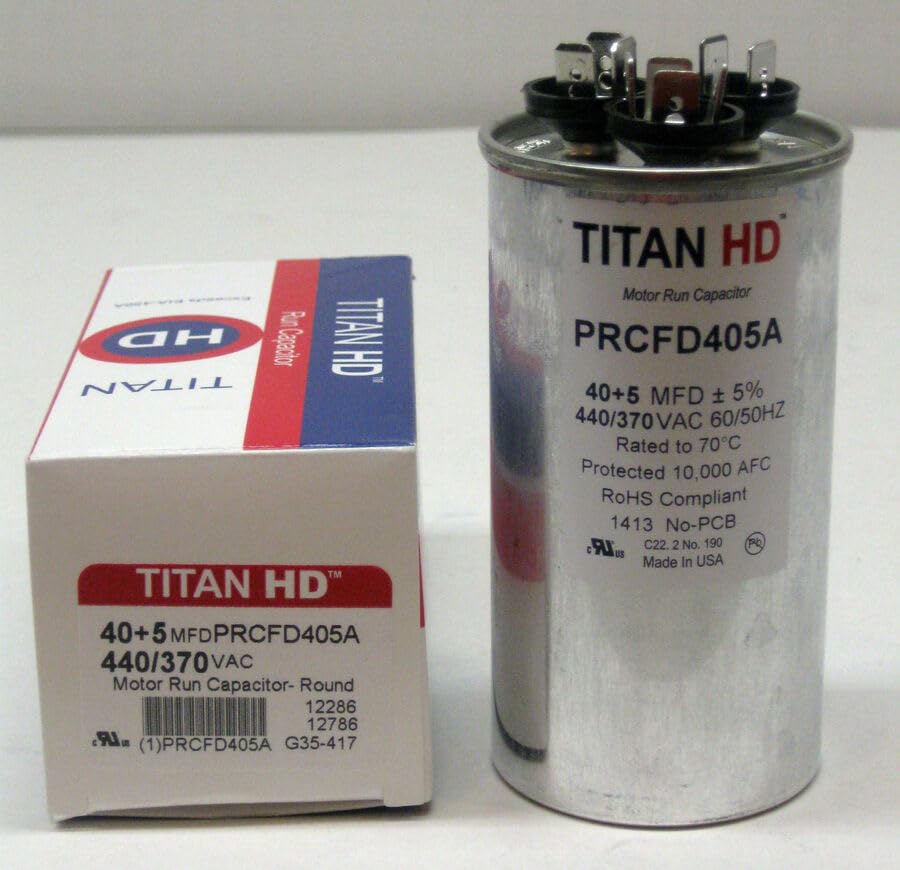 TitanHD PRCFD405A American-Made Round Run Dual Capacitor. 40/5 MFD/UF 440 Volts