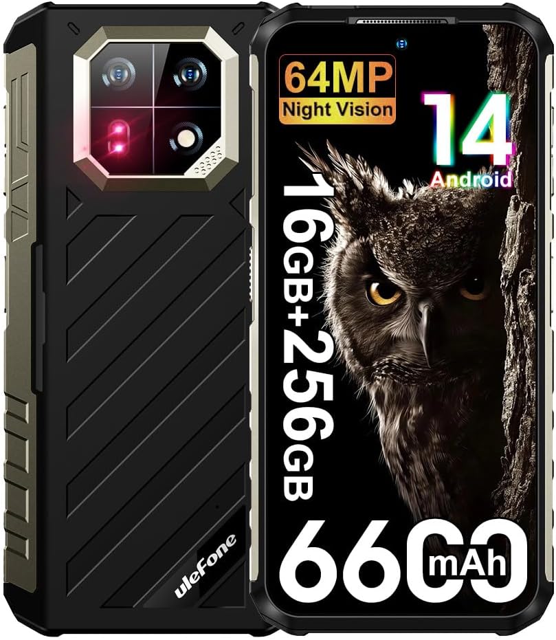 Ulefone Armor 22 Pro 256GB Unlocked Rugged Smartphone, MTK G96 Android 14 Cell Phone, 64MP+64MP Night Vision Camera, 6.58" FHD+, 6600mAh 33W, Dual SIM 4G Rugged Phone Unlocked, NFC GPS OTG FM, Black