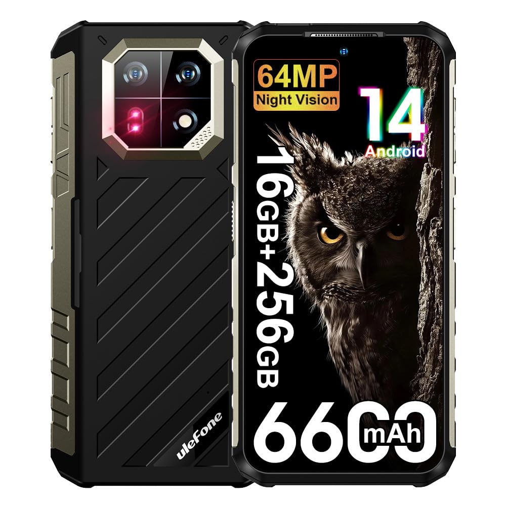 Ulefone Armor 22 Pro 256GB Unlocked Rugged Smartphone, MTK G96 Android 14 Cell Phone, 64MP+64MP Night Vision Camera, 6.58" FHD+, 6600mAh 33W, Dual SIM 4G Rugged Phone Unlocked, NFC GPS OTG FM, Black