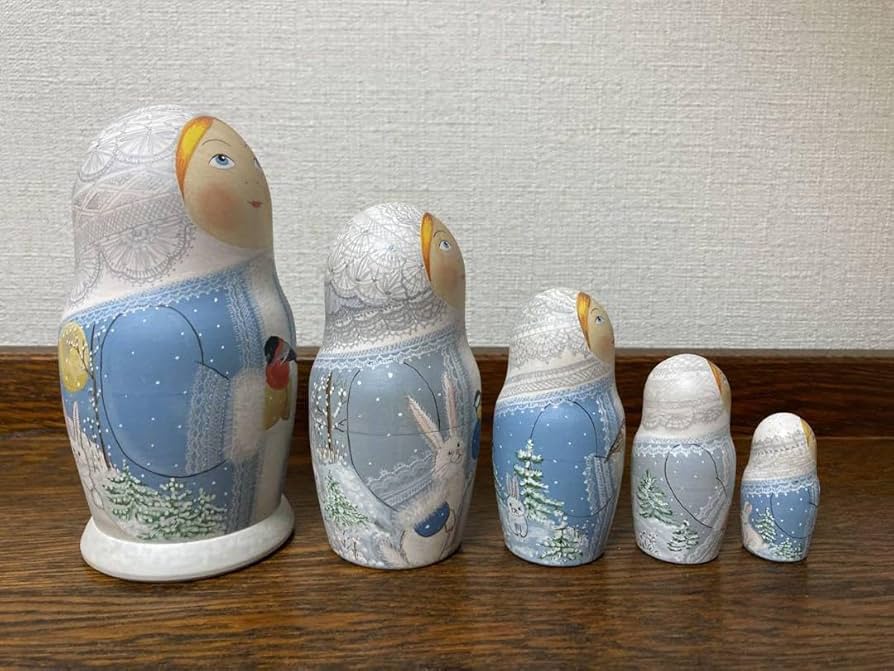 ロシア雑貨☆ウィンター マトリョーシカ(5P)ボボワ作 ロシア雑貨☆ウィンター マトリョーシカ(5P)ボボワ作