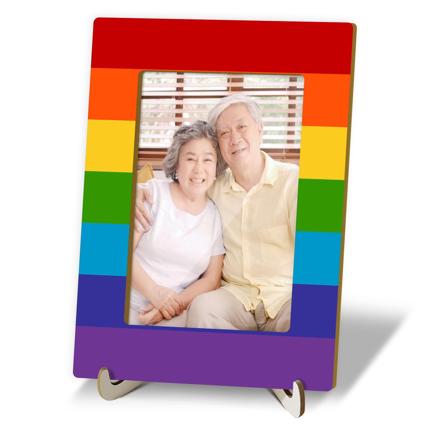 Tabletop Wood Photo Frame, Rainbow Desktop Picture Frame with Stand, Girls Boys Son Daughter Gift Party Favor, Home Table Art Crafts Decor Supplies