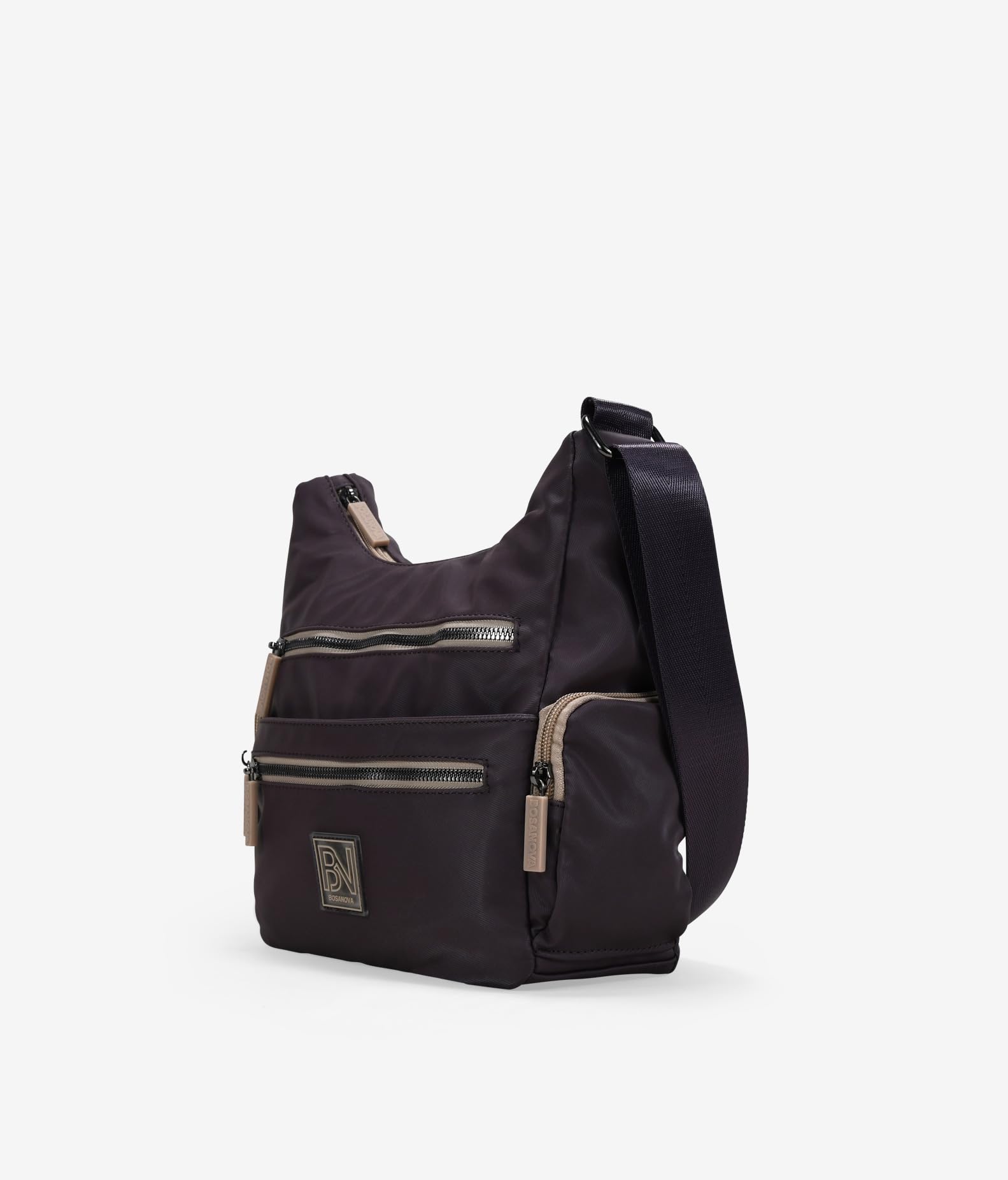BOSANOVA Bolso Bandolera para Mujer con Dos Bolsillos Frontales y Dos Laterales con Cremalleras. Asa de algodón de Cruzar y Cierre con Cremallera. Burdeos U