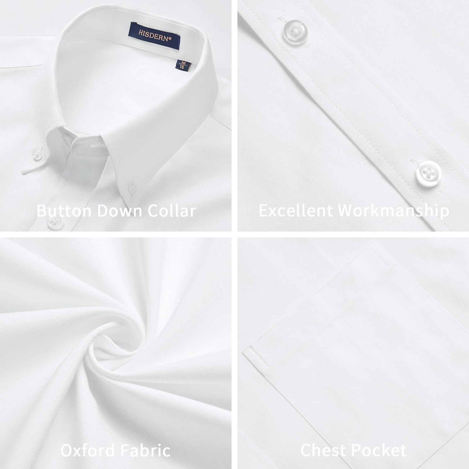 HISDERN Chemise Oxford À Manches Courtes Homme Classique Coupe Régulière Chemisette Manch Courte Uni pour Homme avec Poche