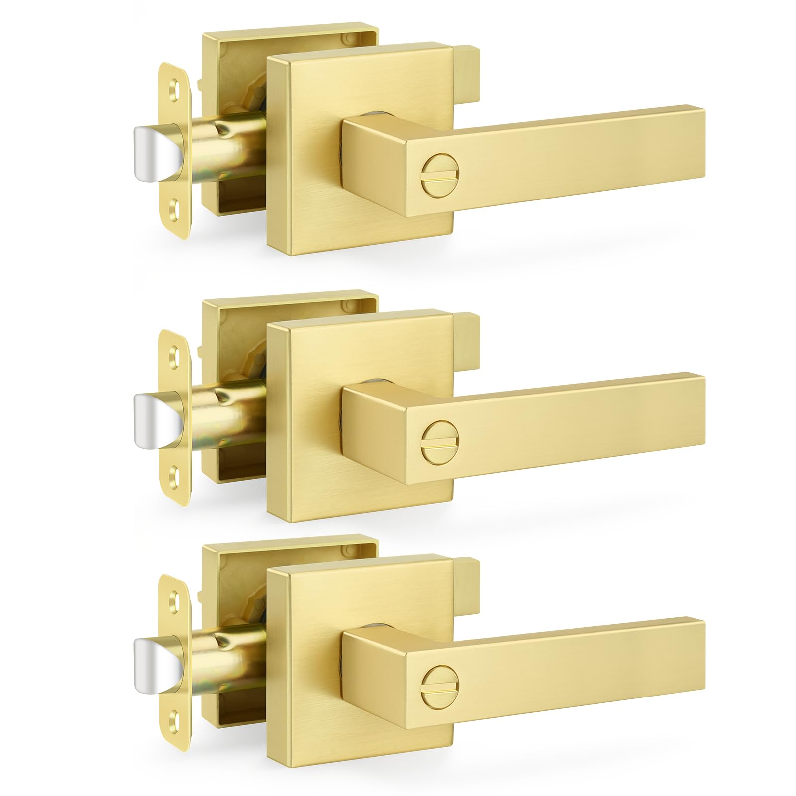 Satin Brass Door Knobs - 10 Pack Privacy Locks -10