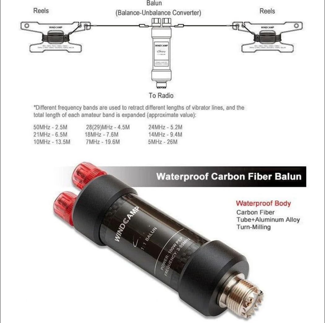 5-50MHz Coil Dipolantenne Schwarz Amateurfunk HF Tragbar 100W PEP mit Khaki Canvas Tasche 9-Band Markierung Einstellbar