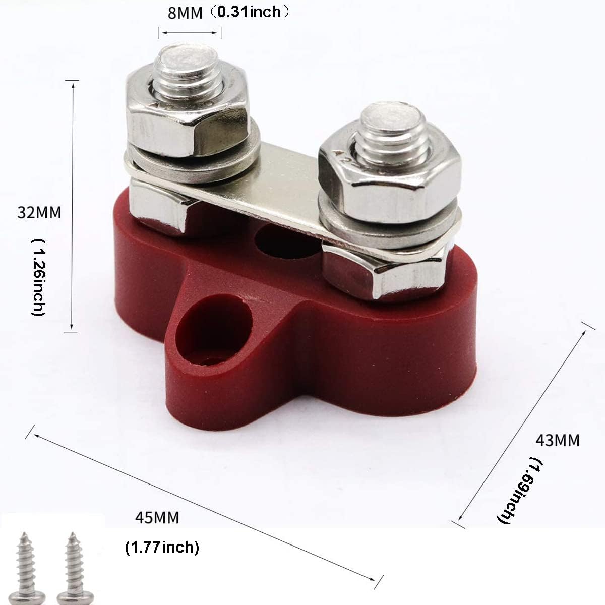 Gloaso Dual 5/16" Posts Terminal Power Distribution Block 12V - 48V DC Insulated Studs Battery Junction Blocks Pos & Neg for Automotive Boat Solar Syste, Red & Black, 2 Pack