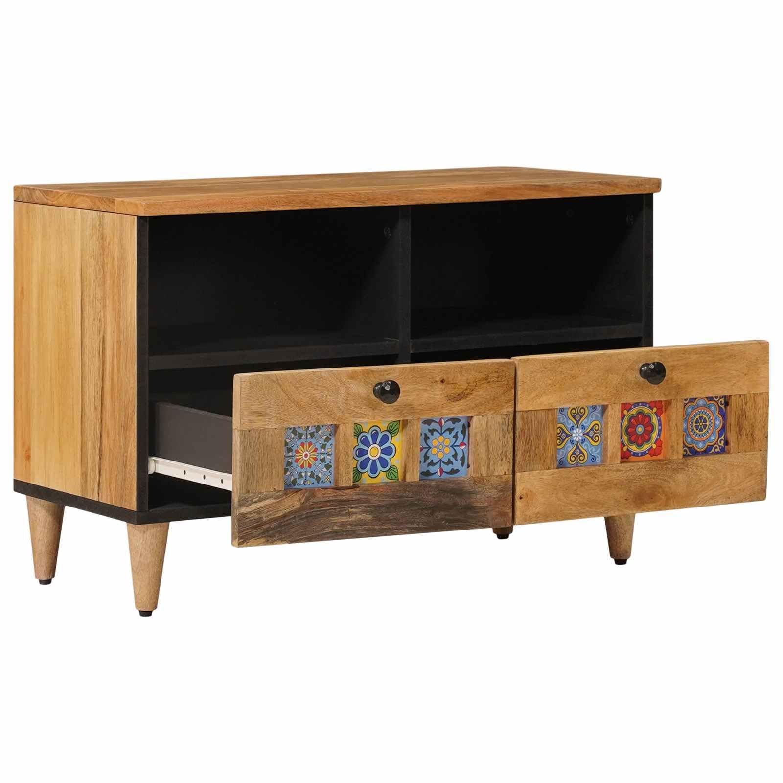 Hothingwell Szafka pod telewizor 70x33x46 cm lite drewno mango, nowoczesna szafka z półkami i szufladami, przechowywanie do salonu, współczesny design, wymagany montaż