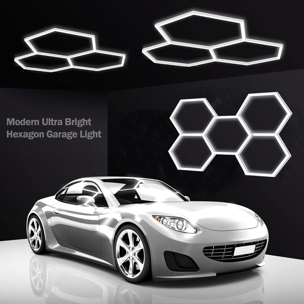 Superhelle Sechseckige LED Garage Deckenleuchte 26400 Lumen - Energiesparend für Keller, Lagerraum, Büro & Garage - Einfache Montage, IP44 Wasserschutz (3PCS)