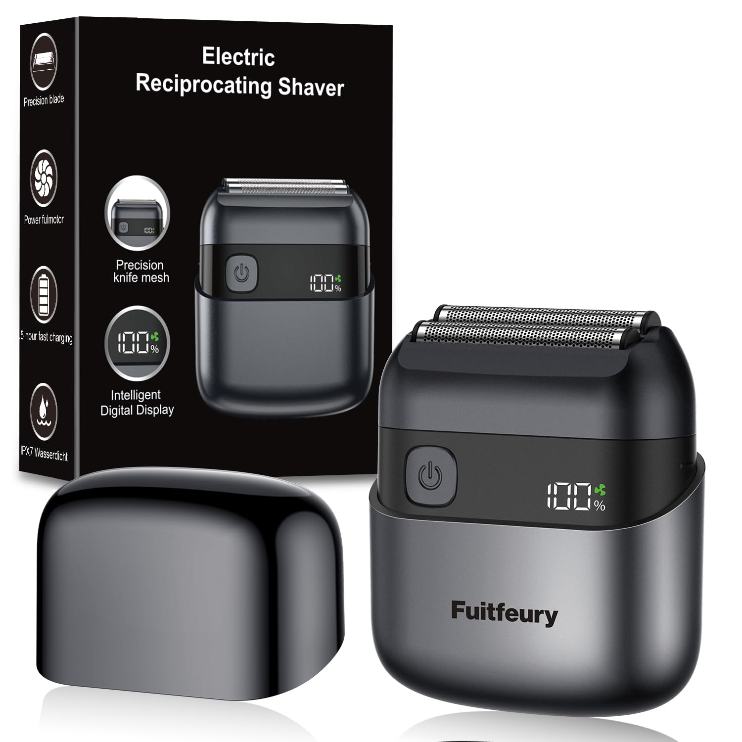 Elektrischer Folienrasierer: Tragbarer Mini-Elektrorasierer für Bart & Gesicht – IPX7 wasserdicht, kabellos, LED-Display, USB-C-Schnellladung, Präzisionsklingen für Reisen & Zuhause Schwarz