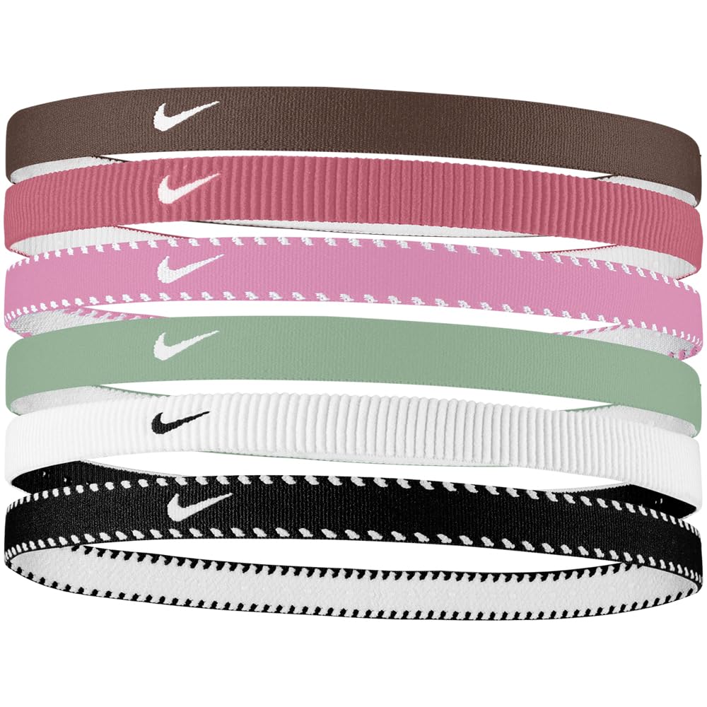 Nike Men's Flex Classic Headbands 6-Pack Headbands Running Fitness Training Sports Hairband Set Non-slip Elastic, Tattoo/Peony/White, One Size