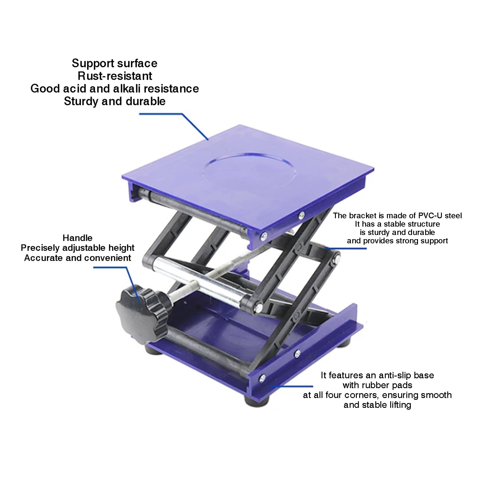 Soporte De Elevación Laboratorio Pequeño, Plataforma Nivel Control Manual | Soporte de plataforma Jack, con tapete antideslizante y mango giratorio, rango de altura 42-290 mm(150x150mm)