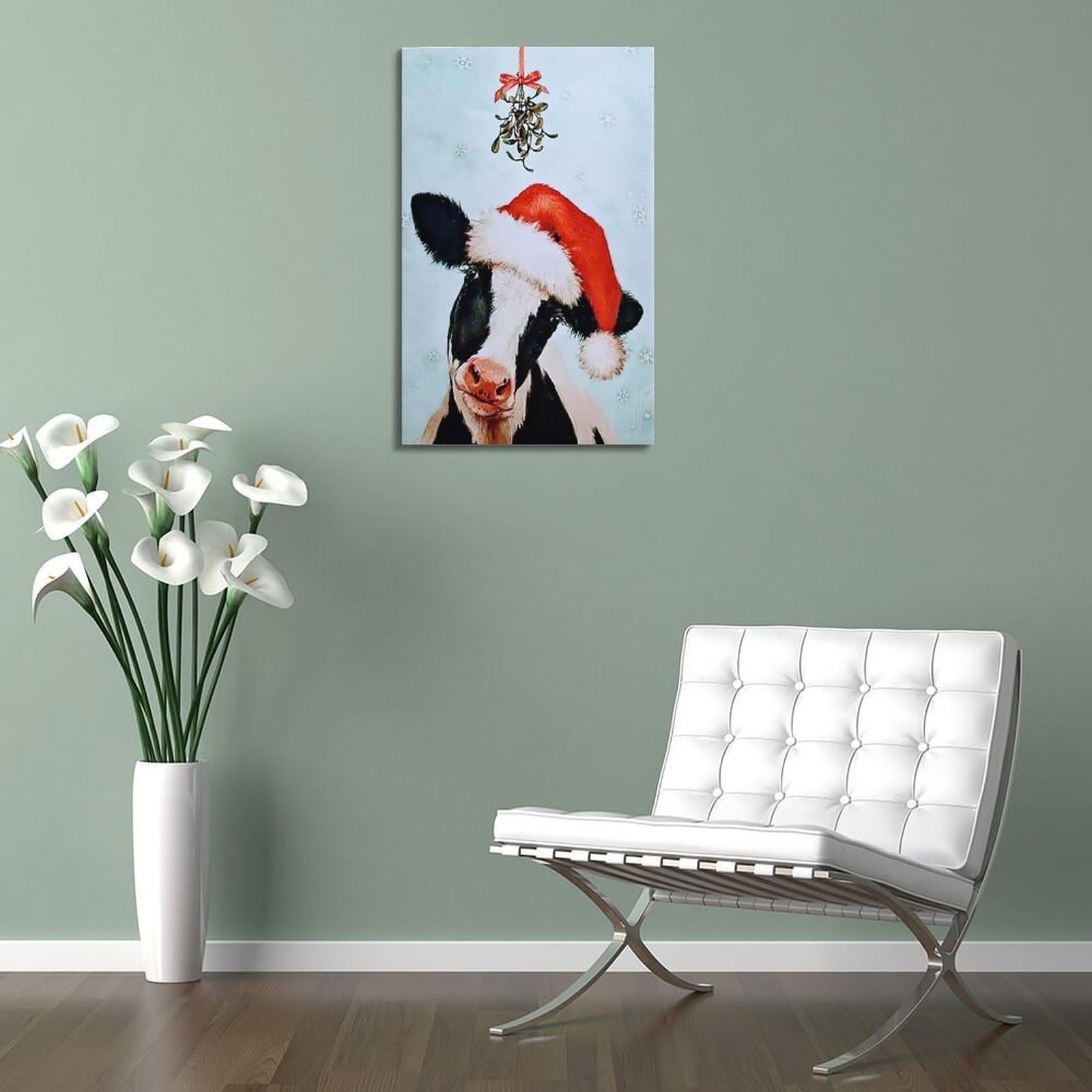 CWLLOG Stampe artistiche da parete su tela, poster creativo per festival di Natale, mucca, poster moderno, decorazione artistica per soggiorno e camera da letto, 40 x 60 cm
