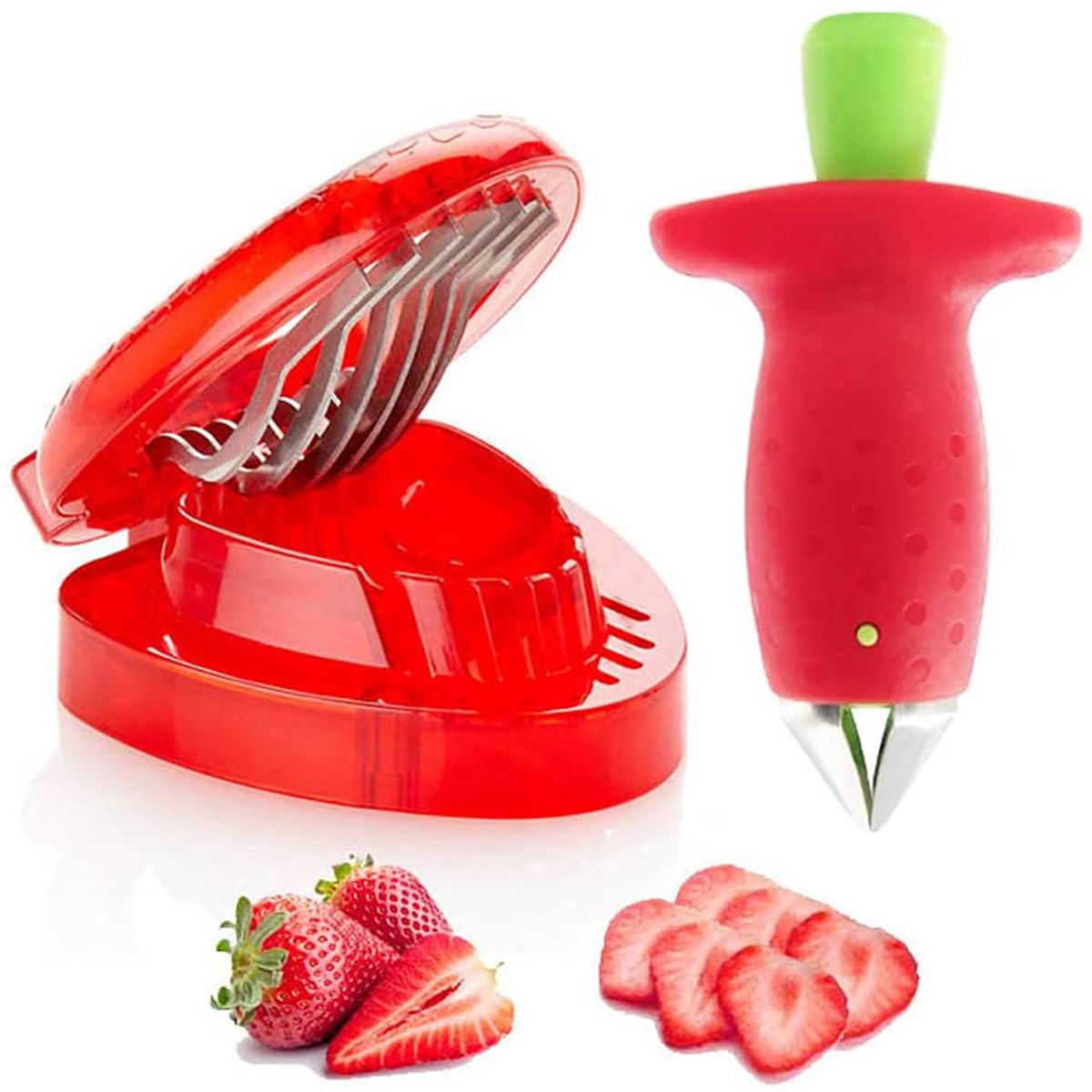 Van Der Linn Strawberry Corer Remover Huller Cutter Slicer Digging Tool Set (Strawberry Huller + Slicer)