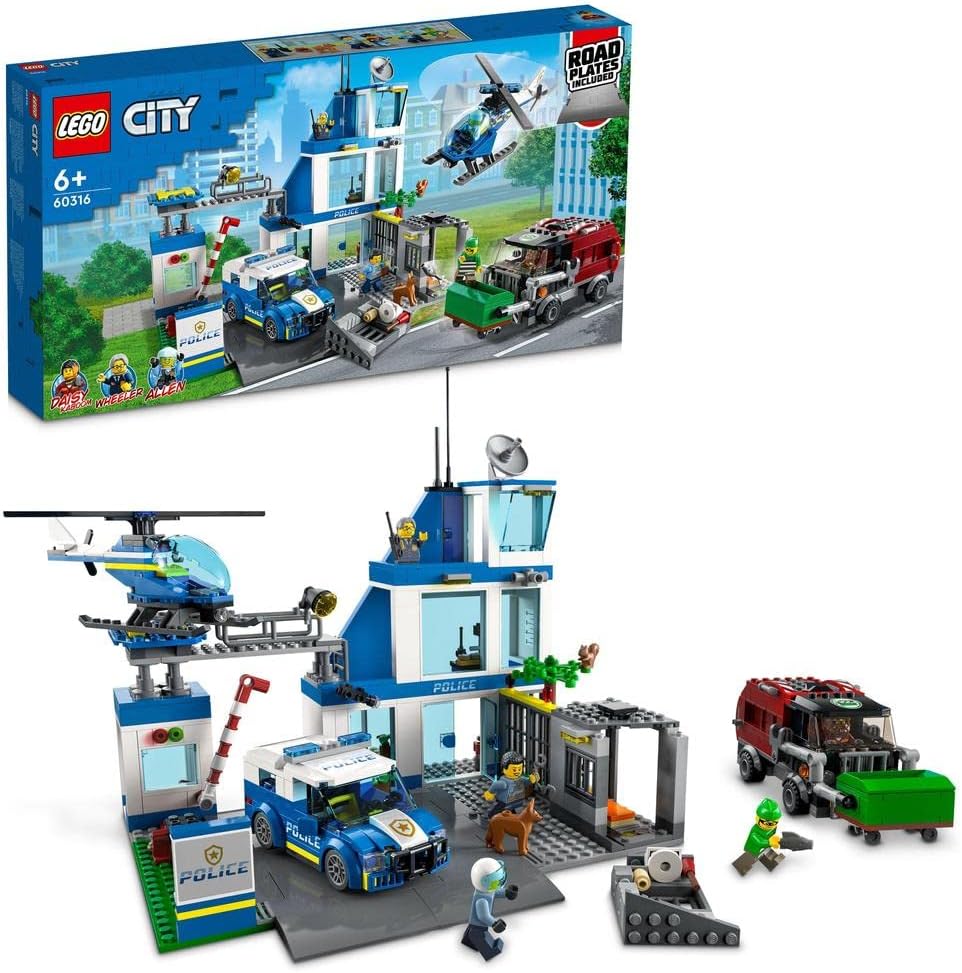 City Police Station 60316 Building Kit for Kids aged 6+, with a Helicopter, Patrol Vehicle and Customized Bin Lorry, Plus 5 Minifigures, Ramadan Gift Idea for Kids (668 Pieces)