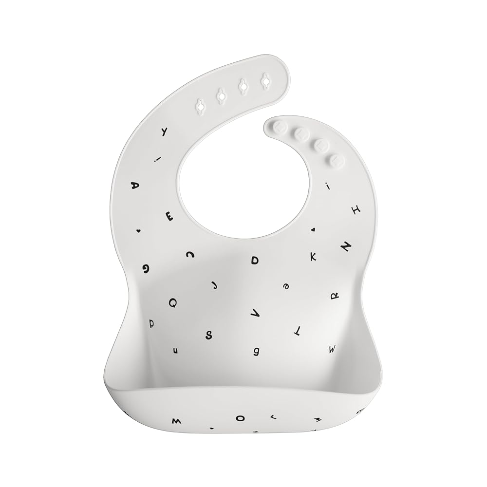 mushie Silicone Baby Bib | Adjustable Fit Waterproof Bibs (Letters White)