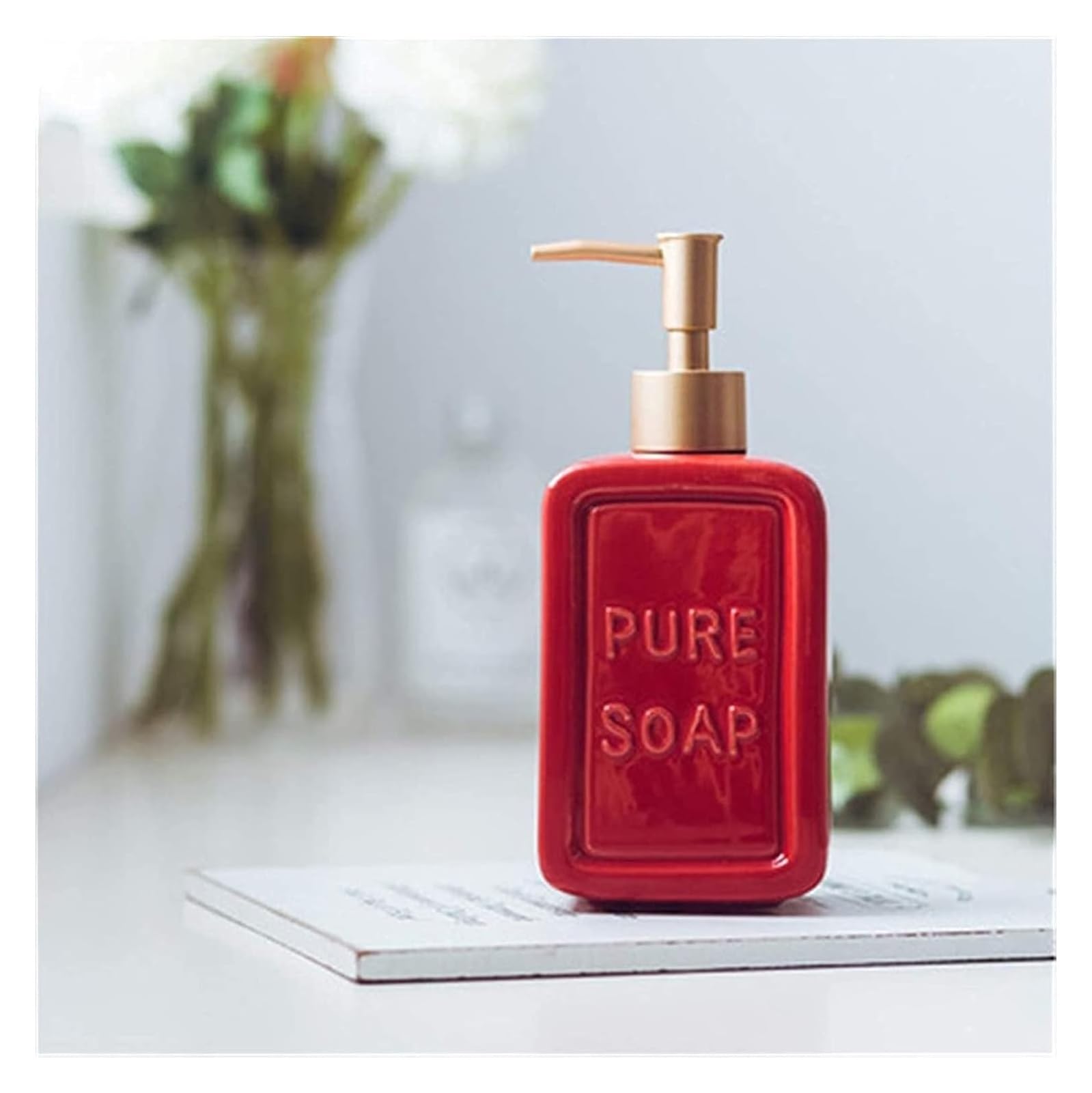 WDSOPK Bathroom accessories Bottle with Pump Lotion Soap Dispenser Bottle 470ML Liquid Soap Dispenser Ceramic Shampoo Hand Sanitizer Pump Bottle Home & Kitchen (Red)