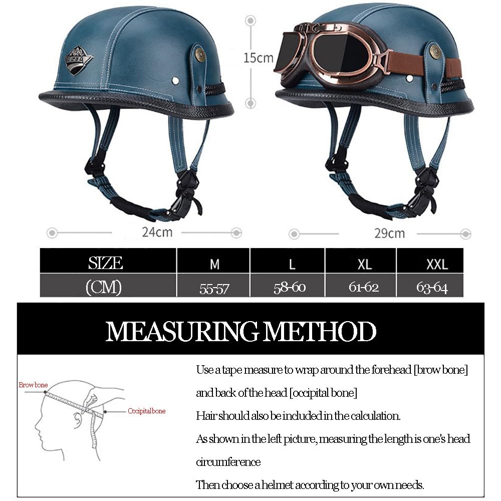 Retro Moto Casco Mezzo Pelle, Certificazione ECE Casco Jet Vintage con Occhiali da Aviatore, Caschi Scooter Caschi Street Cruiser da Uomo e da Donna