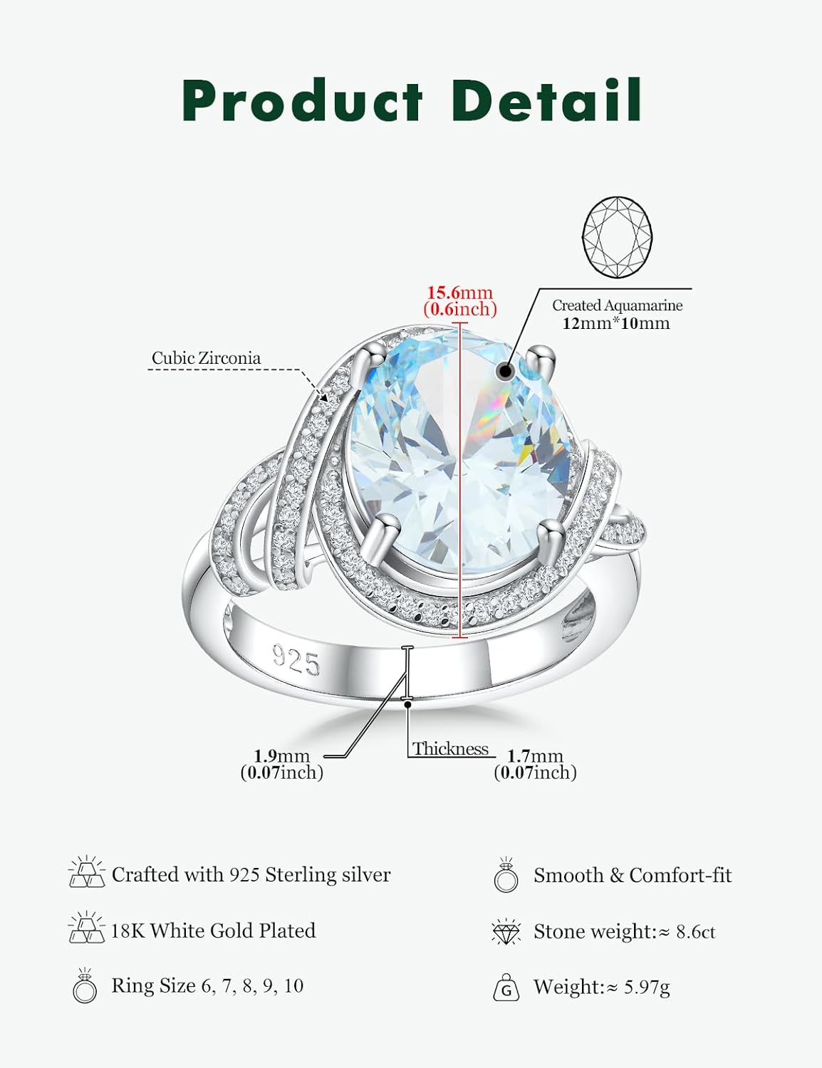 Big Oval Engagement Rings for Women Sterling Silver Sapphire/Ruby/Emerald/Amethyst Ring with Halo 8.8 Cttw Large Oval Gemstone Birthstone Ring Size 6-10 - Image 6
