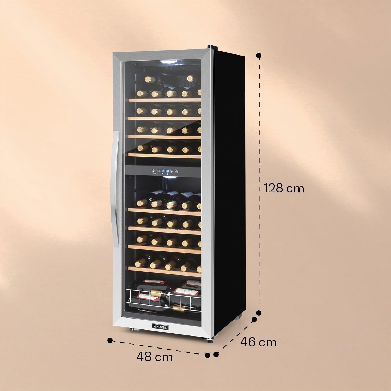 Klarstein Weinkühlschrank 2 Zonen 54 Flaschen 5-18°C LED-Beleuchtung Freistehend Glastür