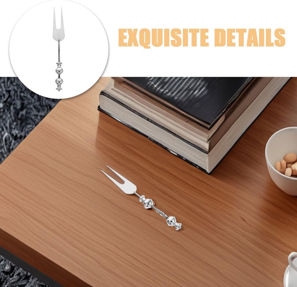 Ciieeo 3pcs Fruit Forks 201 Stainless Steel Beaded Handles Silver 15