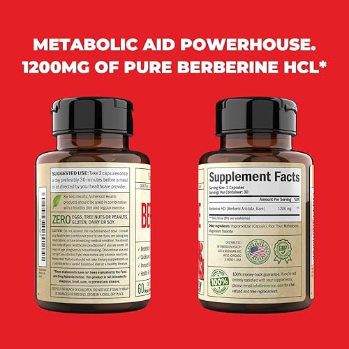 Miniatura 9 de Suplemento de berberina con berberina probada por terceros 1200 mg por porción - Berberina HCL apoya el sistema inmunológico, la función