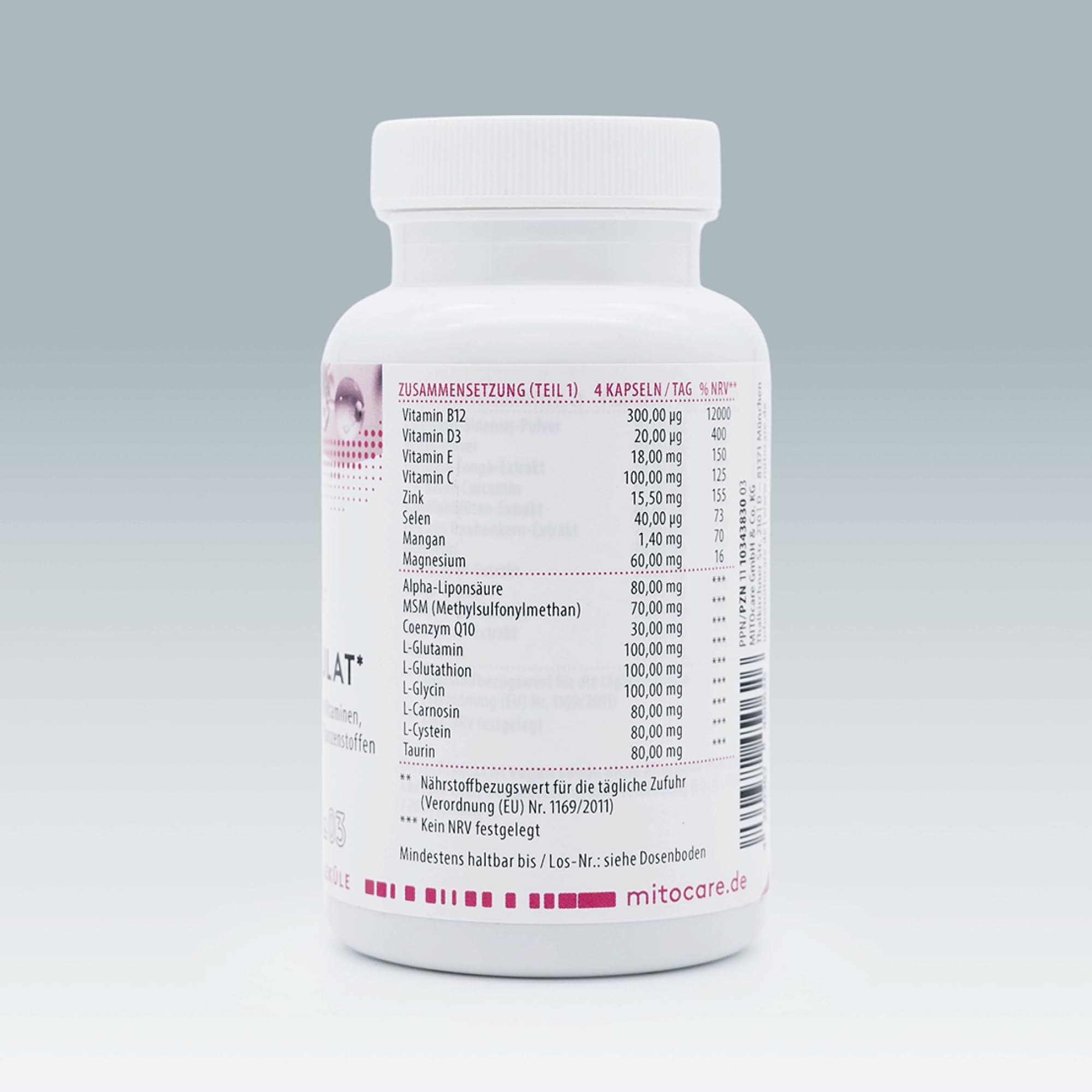 MITOcare Redox Regulat - Über 25 Nährstoffe - Formel gegen oxidativen Stress - Msm, Zink, Resveratrol - vegan & ohne Zusatzstoffe - Monatspackung mit 120 Kapseln - Produziert in Deutschland