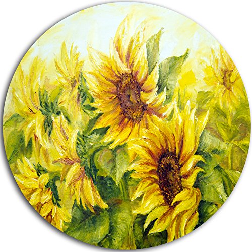 Designart MT9748-C23 Bright Yellow Sunny Sunflowers Floral Painting Disc Metal