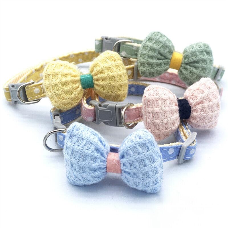 Image of YellowCult Fancy & Comfortable Pet Collars for Cats, Puppies, Small Dogs, Fat Rabbits with Adjustable Size,Bow, Bell & Buckle Safety Lock-[Knitted Bow] - [Baby Pink]