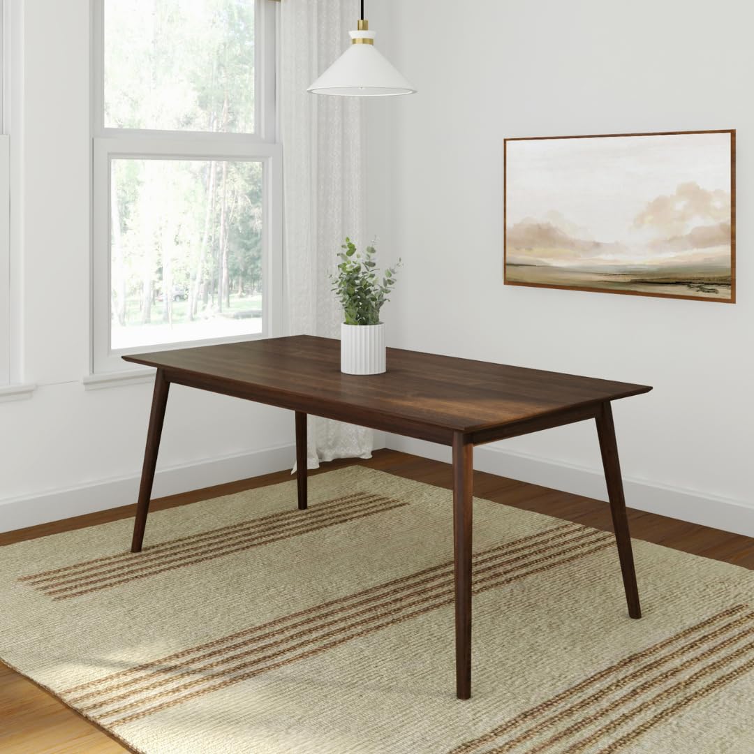 Plank+Beam 72 Inch Mid Century Modern Dining Table, Solid Wood Kitchen & Dining Room Table for 6, Minimalist Table for Dining Room, Rectangular Dinette Table, Walnut