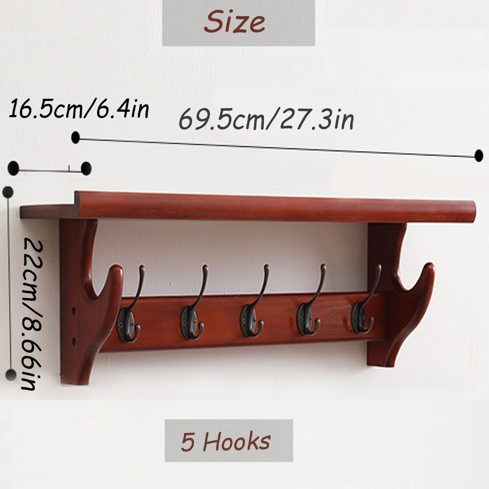 Perchero Estante Montado en la Pared, Perchero de Madera con Ganchos, Perchero de Pared con Ganchos, Estante de Entrada de Madera Rústica, Ganchos para Llaves de Alta Capacidad para Cocina,