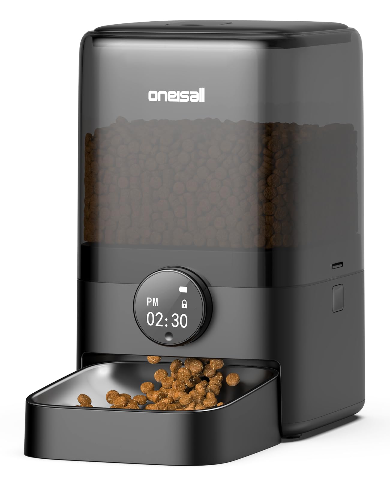 oneisall Automatic Cat Feeder for Large Kibble and Snacks, 20 Cups/5L Timed Pet Feeder for Cats Indoor, Programmable Dry Food Dispenser (Black)