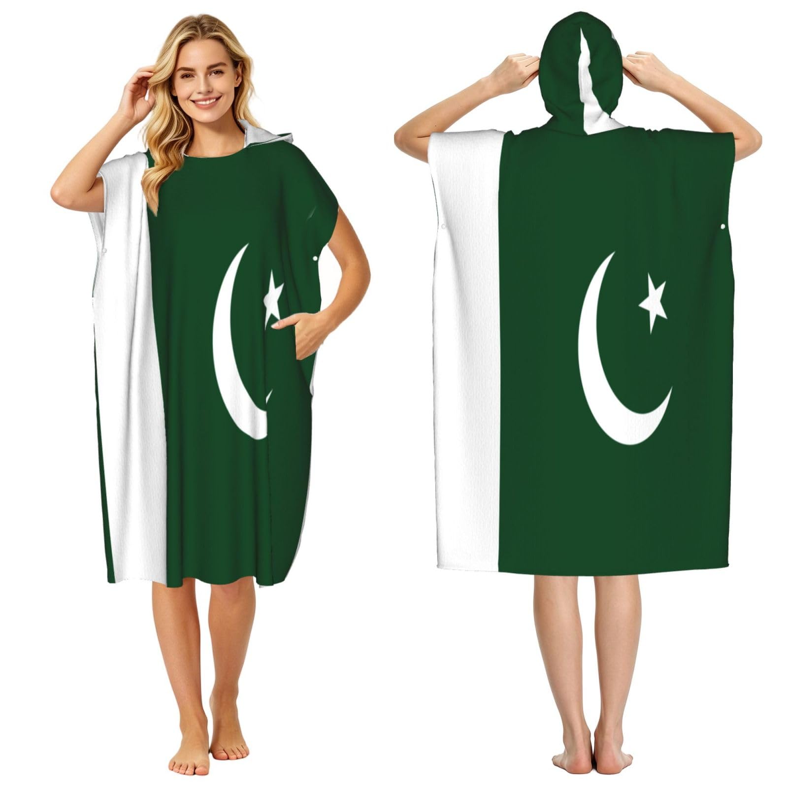 DTHKJNLSF Flag Of Pakistan Adult Hooded Beach Poncho Towel